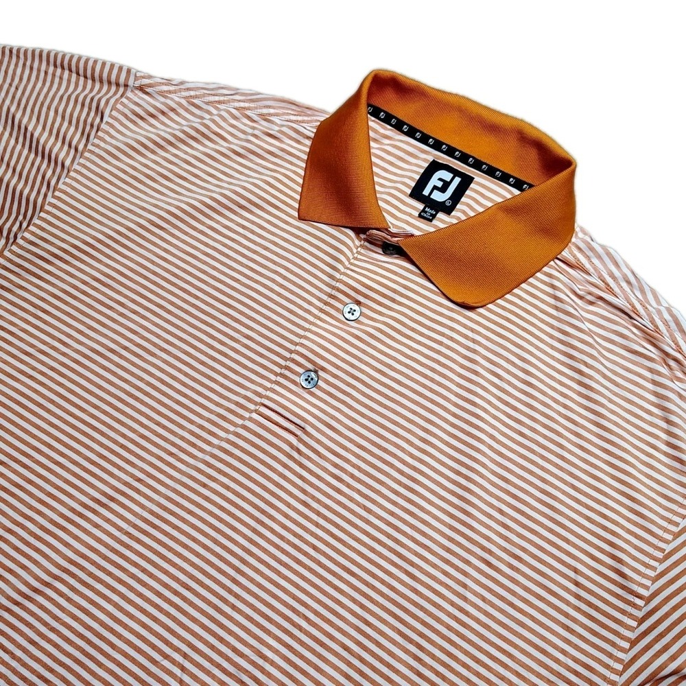 FootJoy Polo Shirt Mens Large Orange White Striped‎ Golf Stretch FJ Bridgewater